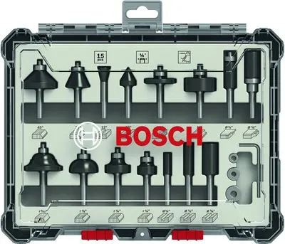 BOSCH Fräser-Set 15-teilig 1/4-Zoll Schaft